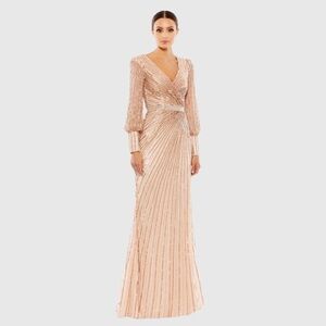 Mac Duggal 5501 NWT Sequined Wrap Over Bishop Sleeve Gown
